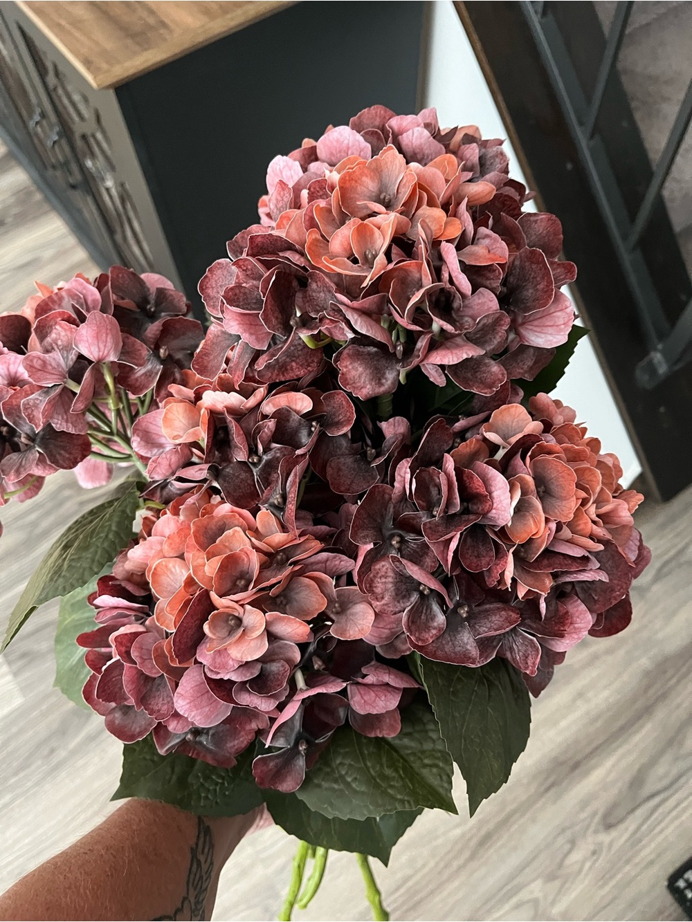 Faux Hydrangea Stem in Dusty Rose and Mauve